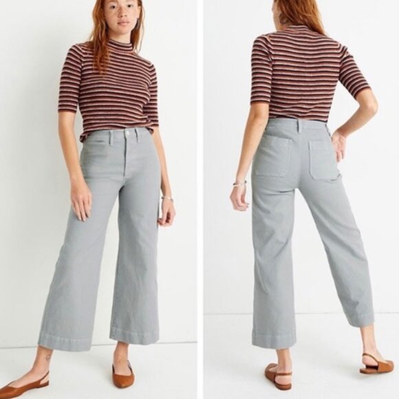 Madewell Emmett High Rise Wide Leg Crop Pants 23P Stretch Canvas Blue Horizon - Picture 1 of 12